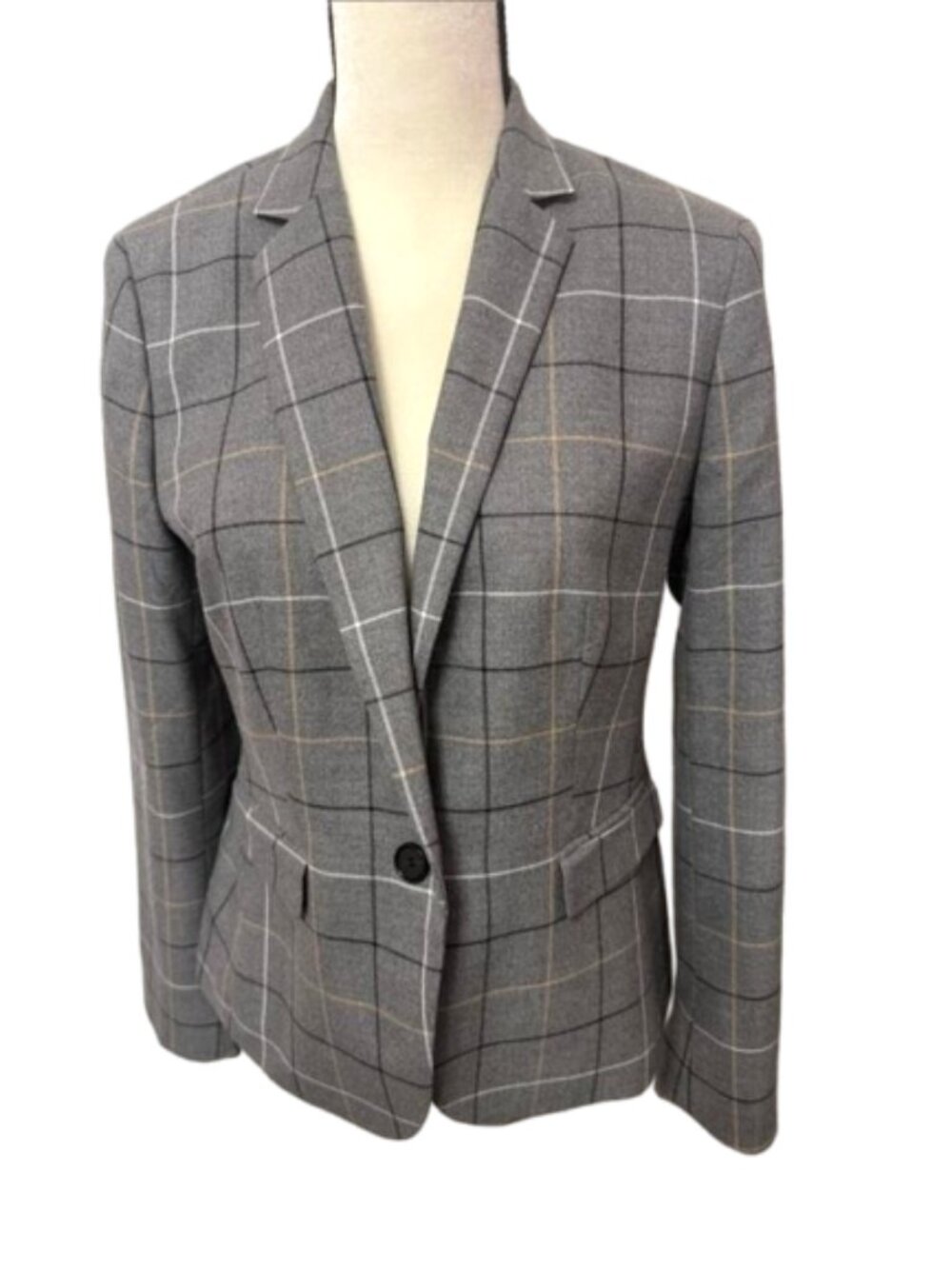 Ann Taylor Gray Plaid Tailored Single-Button Blazer Size 4 #2677